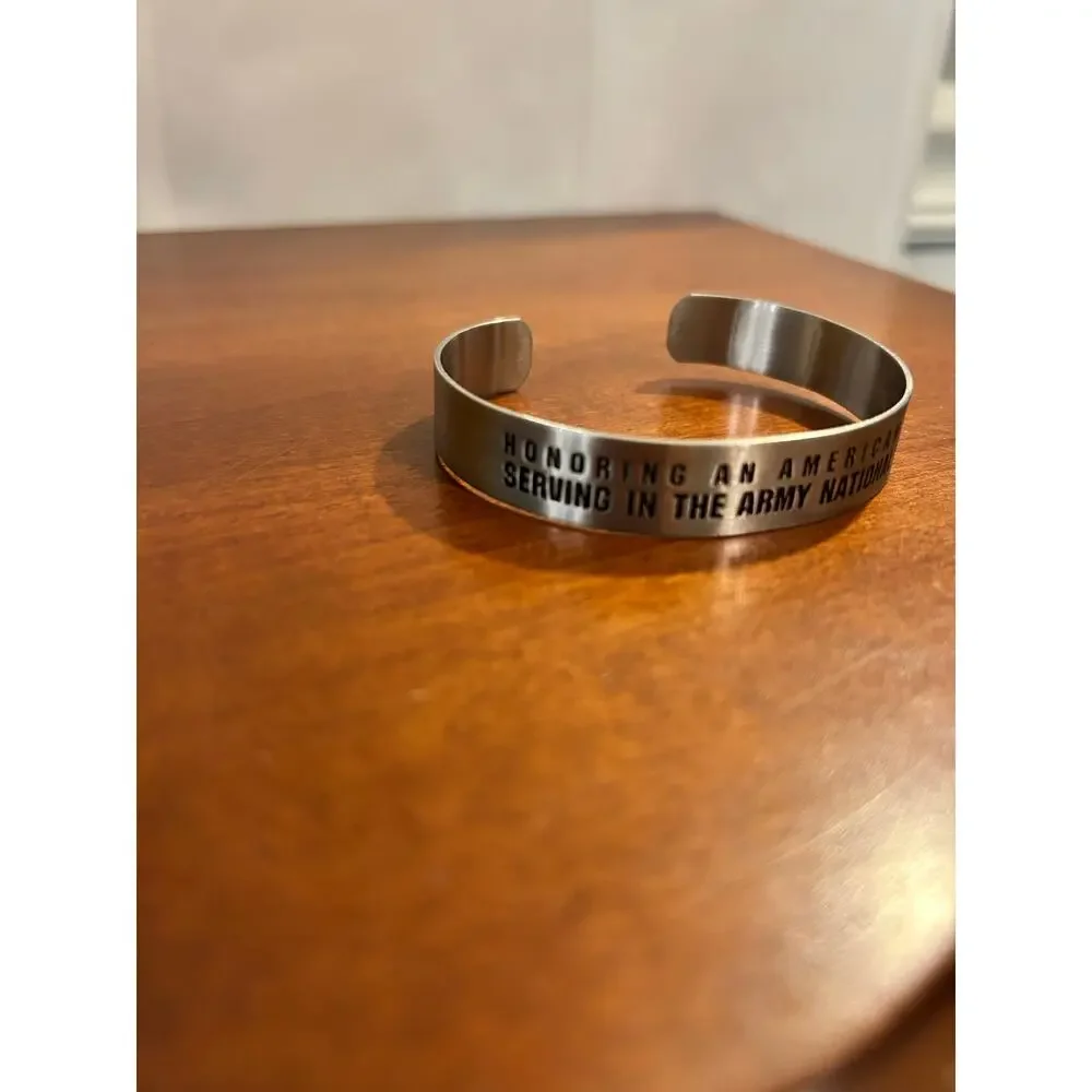 Honoring An American Hero Army National Guard Engraved Metal Cuff Bracelet